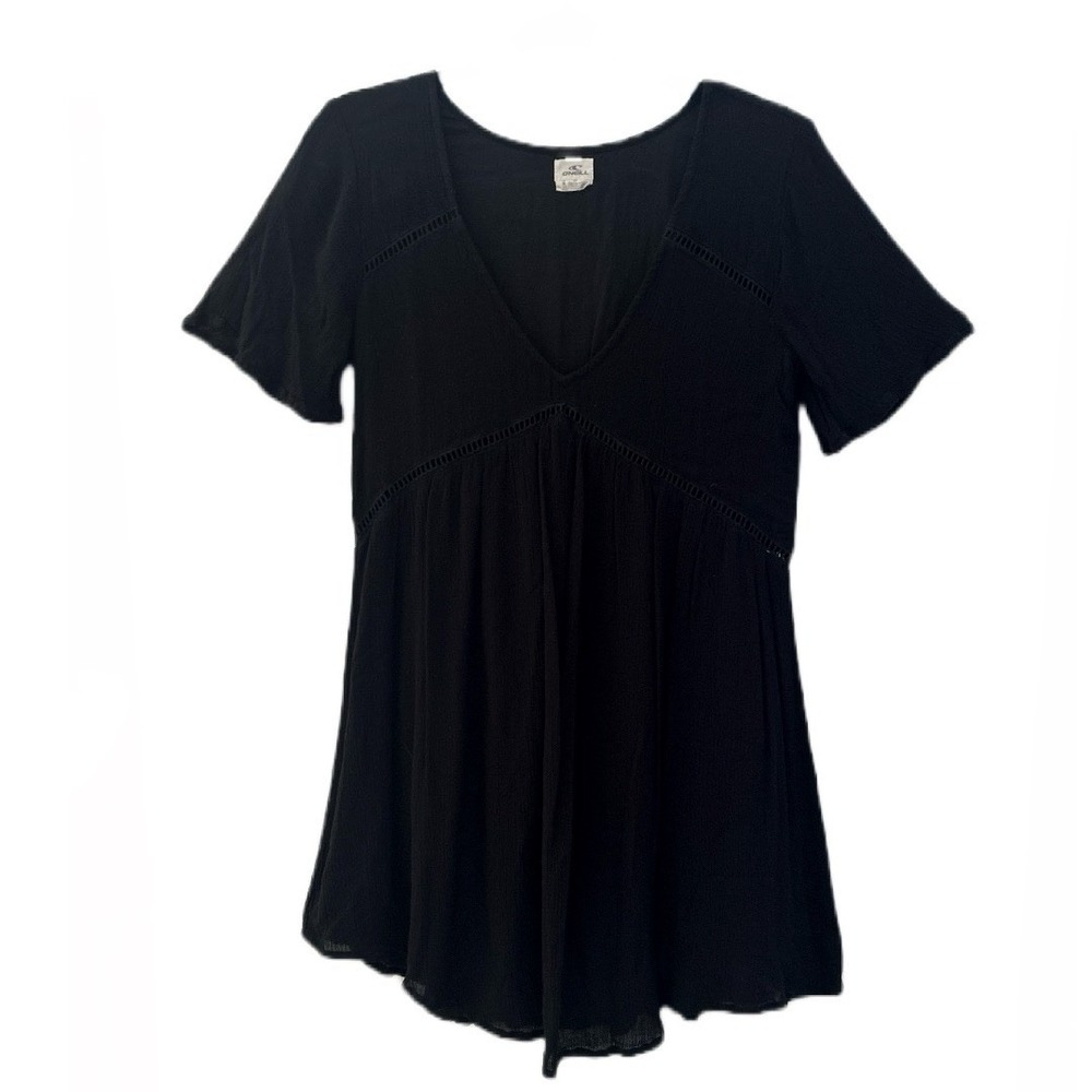 O'Neill Black Lined Baby Doll‎ Mini Dress V-Neck Short Sleeve Viscose Size S